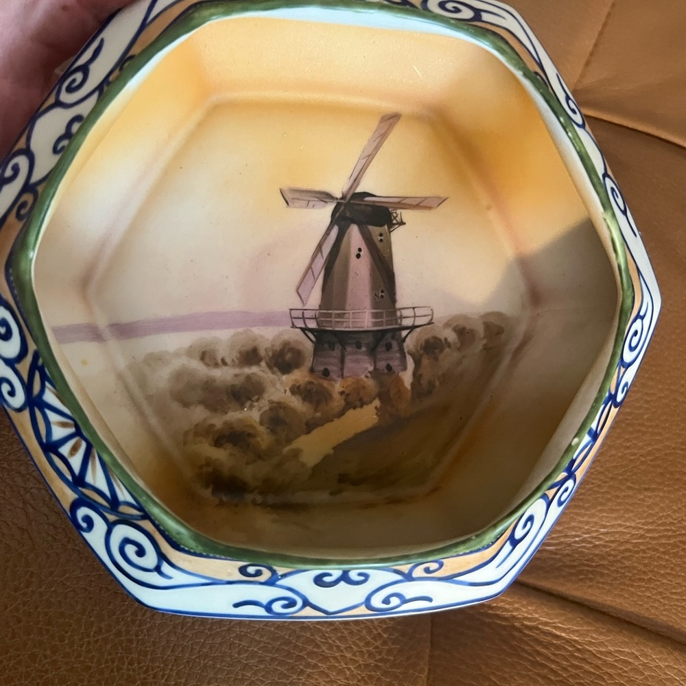 Antique Hand-Painted Windmill Art Bowl by Nippon